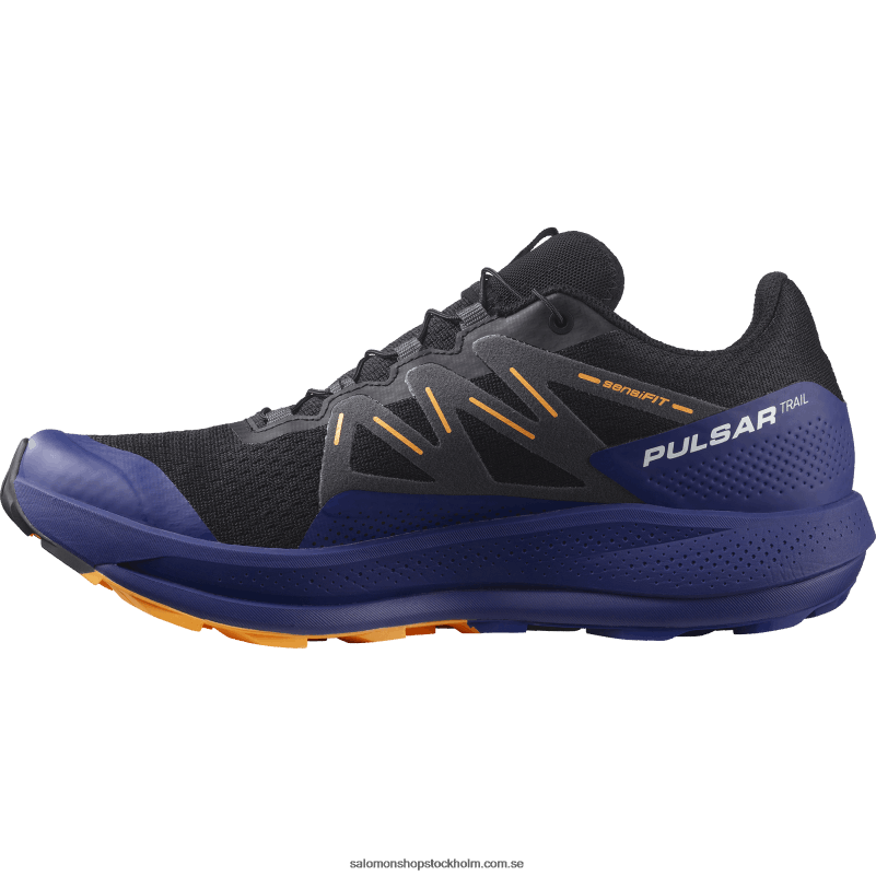 Salomon svart/klematisblå/flammande orange trail löparskor för män - pulsar trail T82RP1462