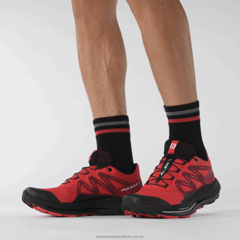 Salomon vallmoröd/cykelröd/svart trail löparskor för män - pulsar trail T82RP1463