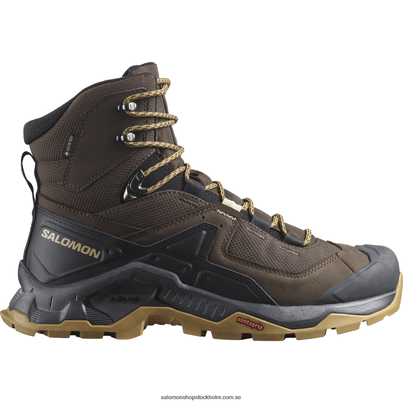 Salomon delicioso/svart/tråkigt guld vandringskängor i läder för män - quest element gore-tex T82RP49