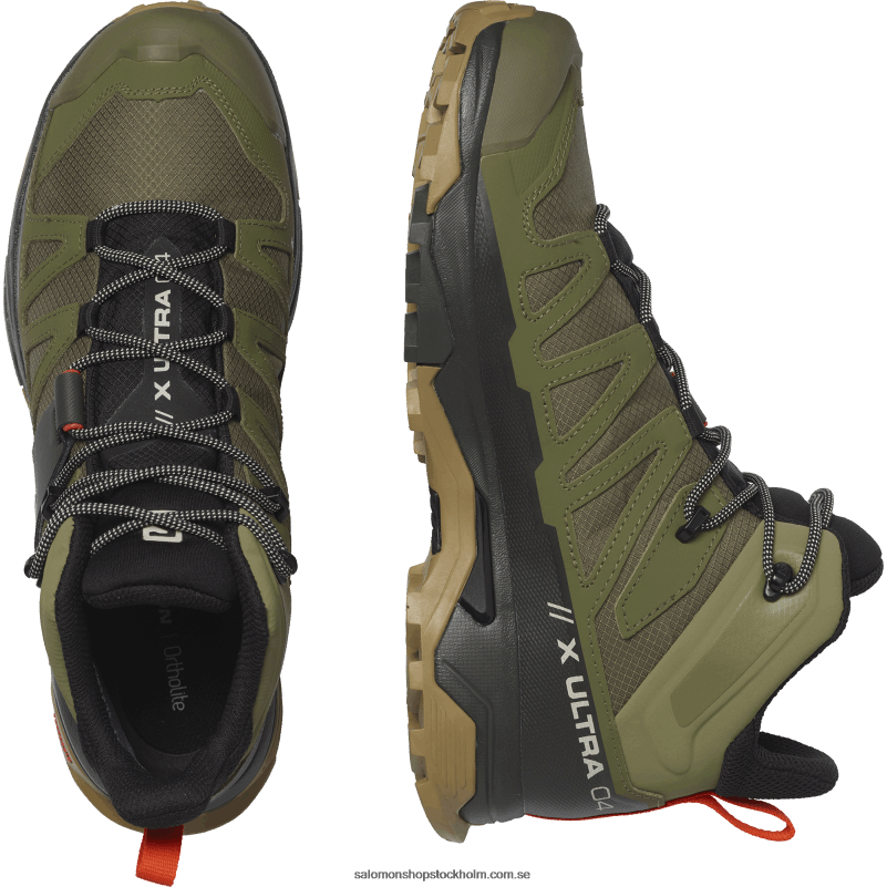 Salomon djup lavgrön/torv/kelp vandringskängor för män - x ultra 4 mid wide gore-tex T82RP43