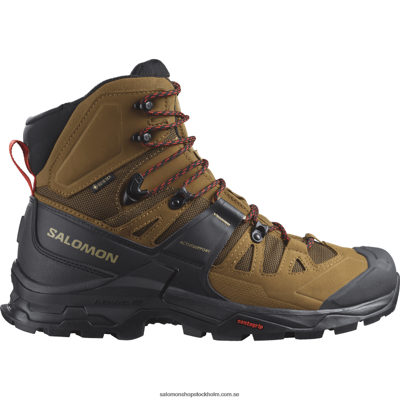 Salomon gummi/svart/eldröd vandringskängor i läder för män - quest 4 gore-tex T82RP4