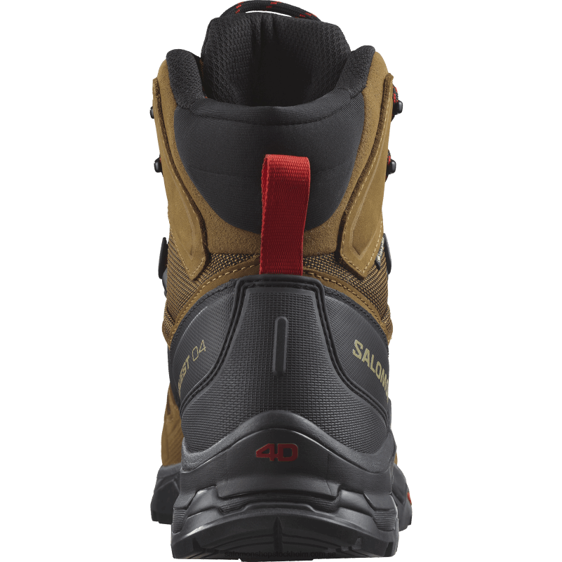 Salomon gummi/svart/eldröd vandringskängor i läder för män - quest 4 gore-tex T82RP4