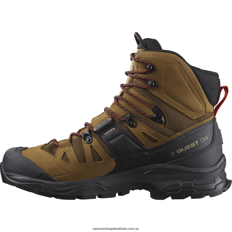 Salomon gummi/svart/eldröd vandringskängor i läder för män - quest 4 gore-tex T82RP4