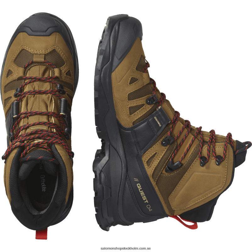 Salomon gummi/svart/eldröd vandringskängor i läder för män - quest 4 gore-tex T82RP4
