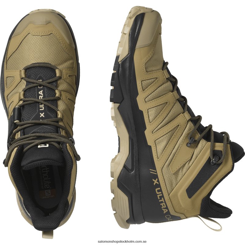 Salomon kelp/svart/safari vandringskängor för män - x ultra 4 mid gore-tex T82RP12