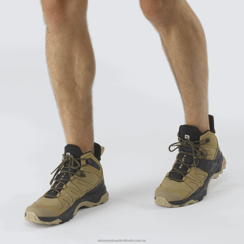 Salomon kelp/svart/safari vandringskängor för män - x ultra 4 mid gore-tex T82RP12