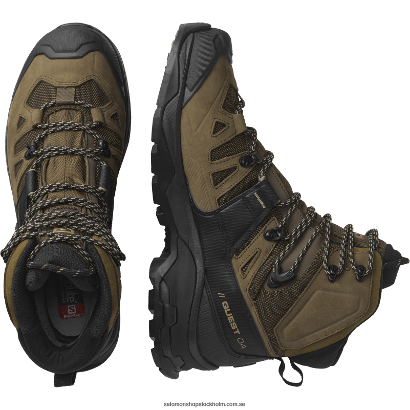 Salomon ökenpalm/svart/kelp vandringskängor i läder för män - quest 4 gore-tex T82RP6