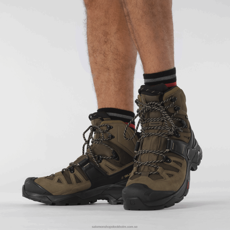 Salomon ökenpalm/svart/kelp vandringskängor i läder för män - quest 4 gore-tex T82RP6