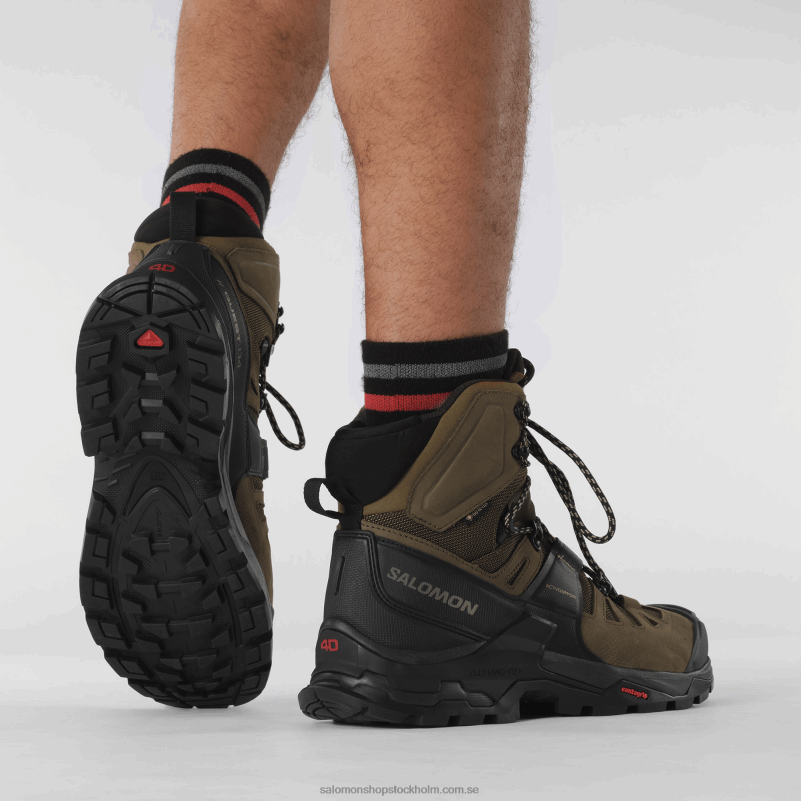 Salomon ökenpalm/svart/kelp vandringskängor i läder för män - quest 4 gore-tex T82RP6