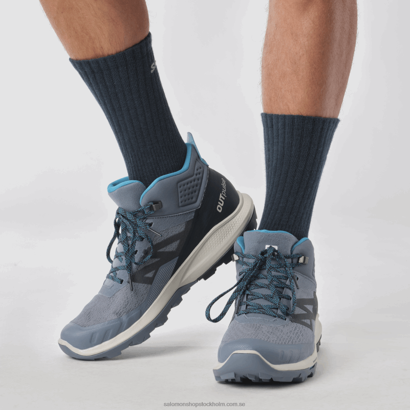 Salomon kinablå/kol/månsten vandringskängor för män - outpulse mid gore-tex T82RP32