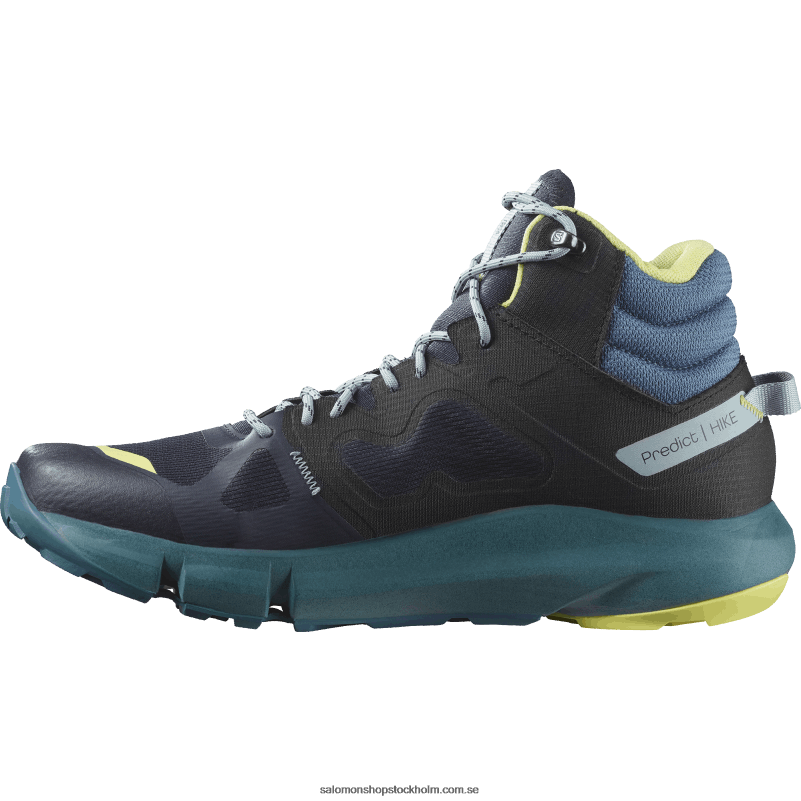 Salomon mörk safir/blå aska/solig lime vandringskängor för män - förutsäg vandring mitt i gore-tex T82RP56