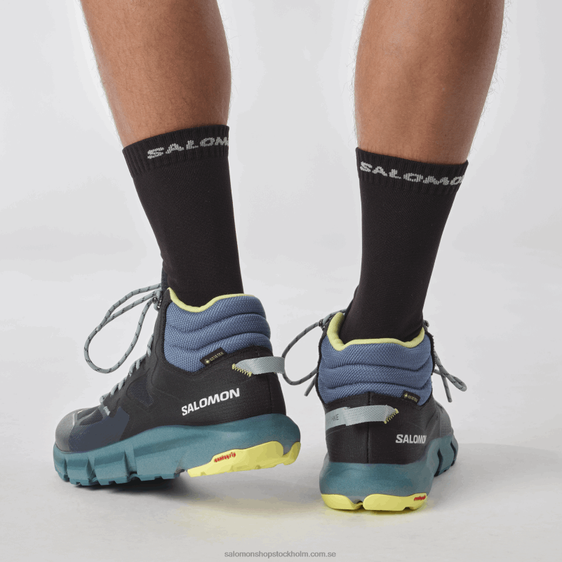 Salomon mörk safir/blå aska/solig lime vandringskängor för män - förutsäg vandring mitt i gore-tex T82RP56