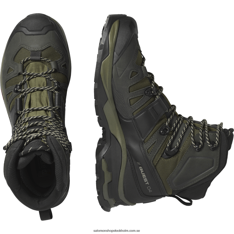 Salomon olivnatt/torv/safari vandringskängor i läder för män - quest 4 gore-tex T82RP5