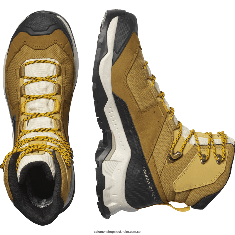 Salomon spiskummin/blekt sand/saffran vandringskängor i läder för män - quest element gore-tex T82RP50