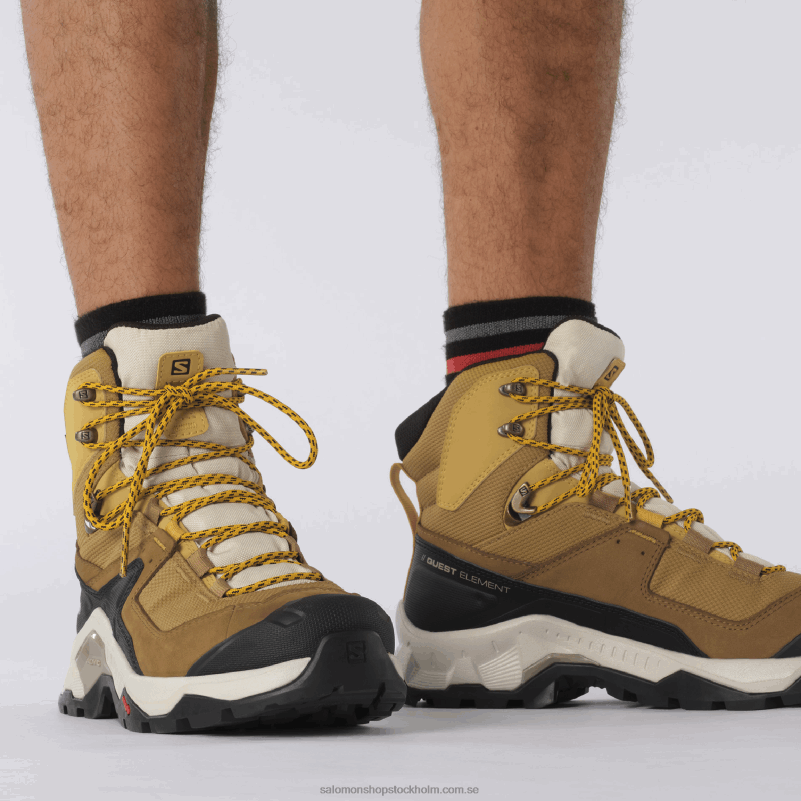 Salomon spiskummin/blekt sand/saffran vandringskängor i läder för män - quest element gore-tex T82RP50