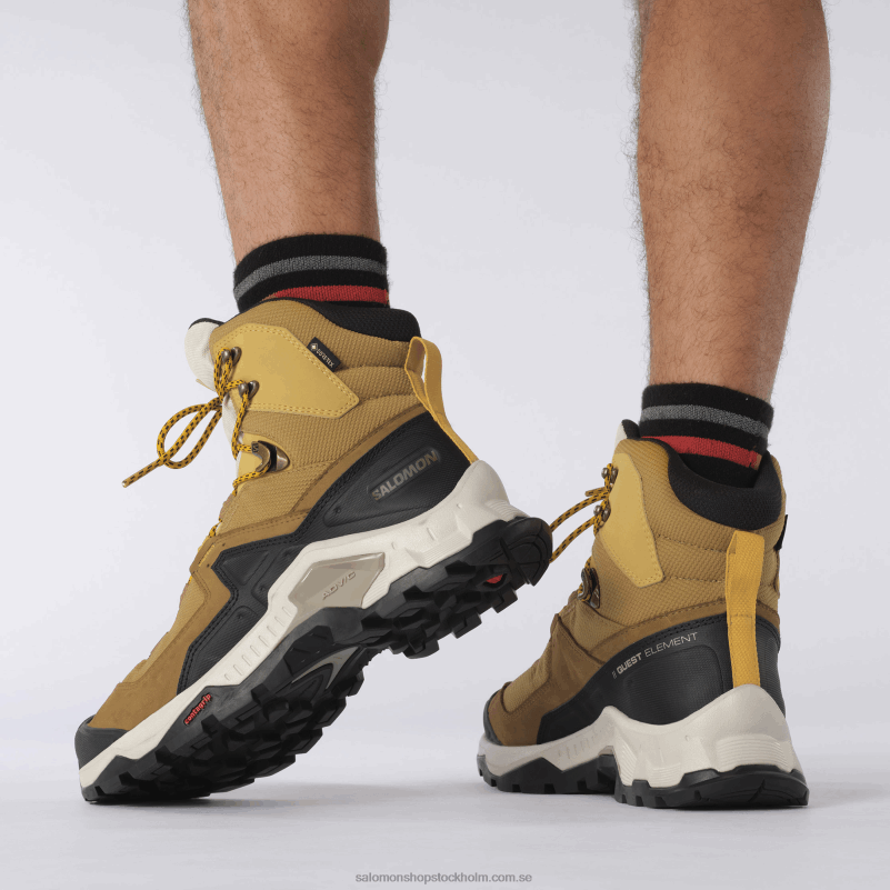 Salomon spiskummin/blekt sand/saffran vandringskängor i läder för män - quest element gore-tex T82RP50