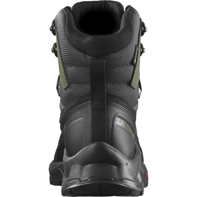 Salomon svart/djup lavgrön/olivnatt vandringskängor i läder för män - quest element gore-tex T82RP51