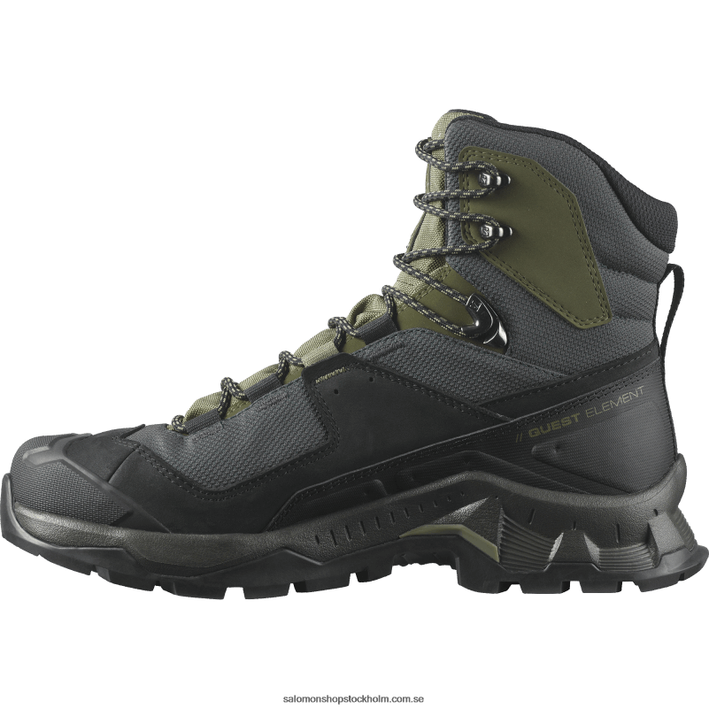 Salomon svart/djup lavgrön/olivnatt vandringskängor i läder för män - quest element gore-tex T82RP51