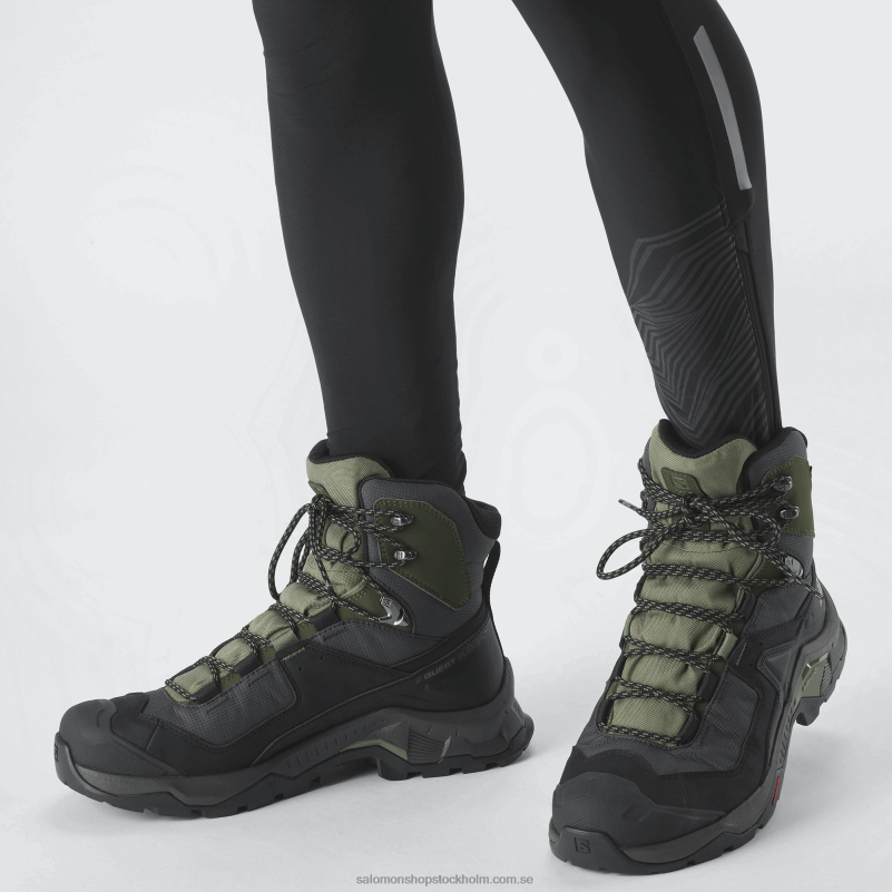 Salomon svart/djup lavgrön/olivnatt vandringskängor i läder för män - quest element gore-tex T82RP51