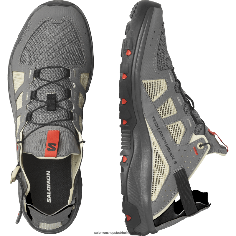 Salomon tenn/mal/eldröd vattenskor för män - techamphibian 5 T82RP3