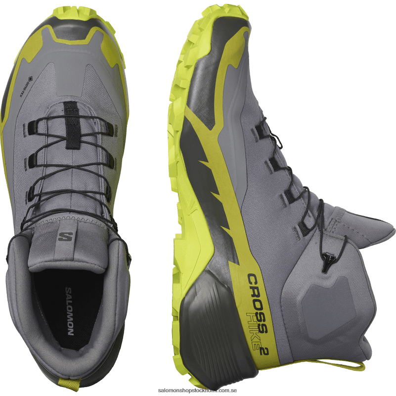 Salomon tyst nyans/sur kalk/guld kalk vandringskängor för män - cross hike 2 mid gore-tex T82RP35