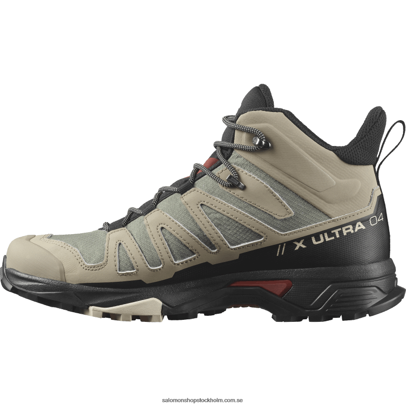 Salomon vintage khaki/svart/bränd henna vandringskängor för män - x ultra 4 mid gore-tex T82RP11