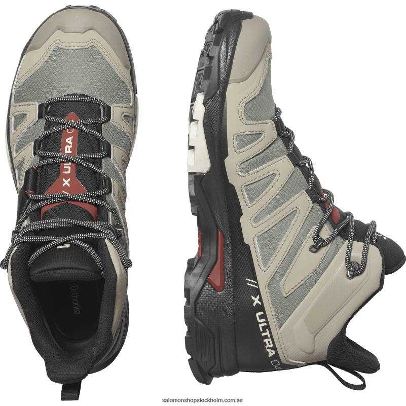 Salomon vintage khaki/svart/bränd henna vandringskängor för män - x ultra 4 mid gore-tex T82RP11