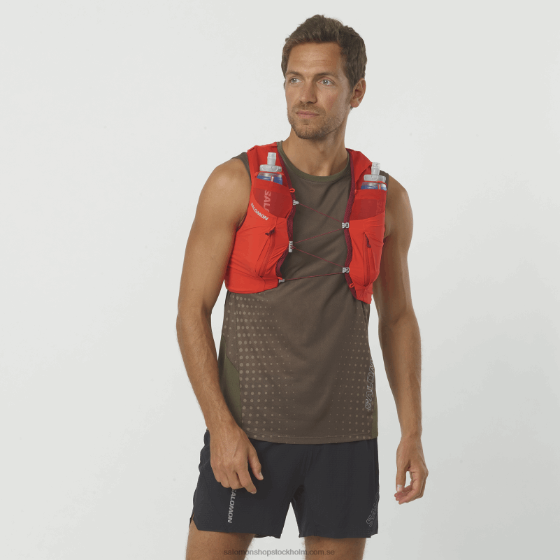 Salomon eldröd/ebenholts/cabernet löparväst för män med flaskor ingår - sense pro 10 T82RP342