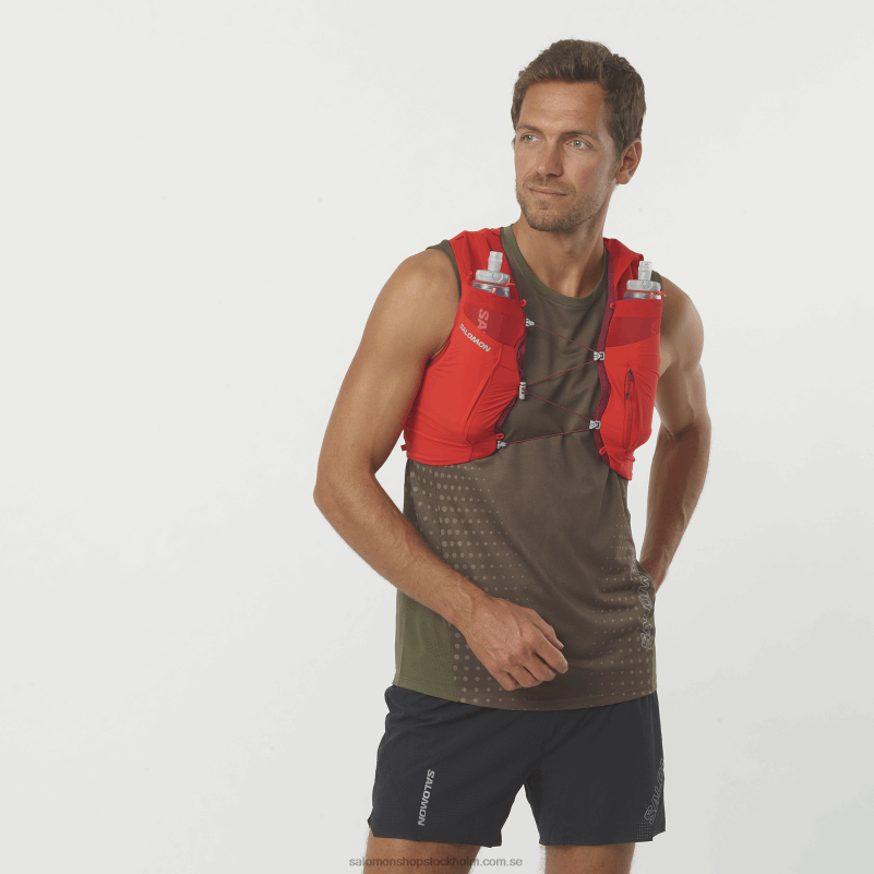 Salomon eldröd/ebenholts/cabernet löparväst för män med kolvar ingår - sense pro 5 T82RP339