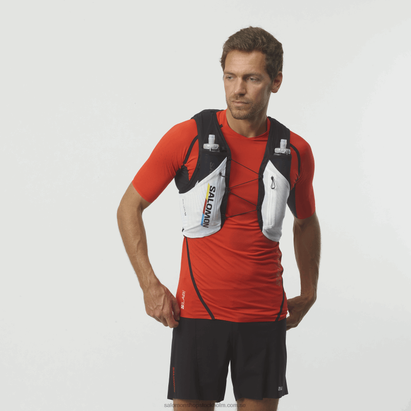 Salomon svart vit löparväst för män med kolvar ingår - adv skin 12 race flag T82RP315