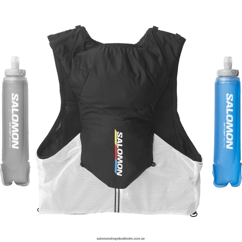 Salomon svart vit löparväst för män med kolvar ingår - adv skin 5 race flag T82RP307